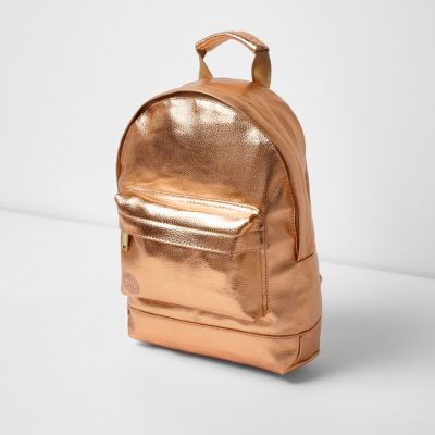 Girls rose gold metallic mini Mi-Pac backpack